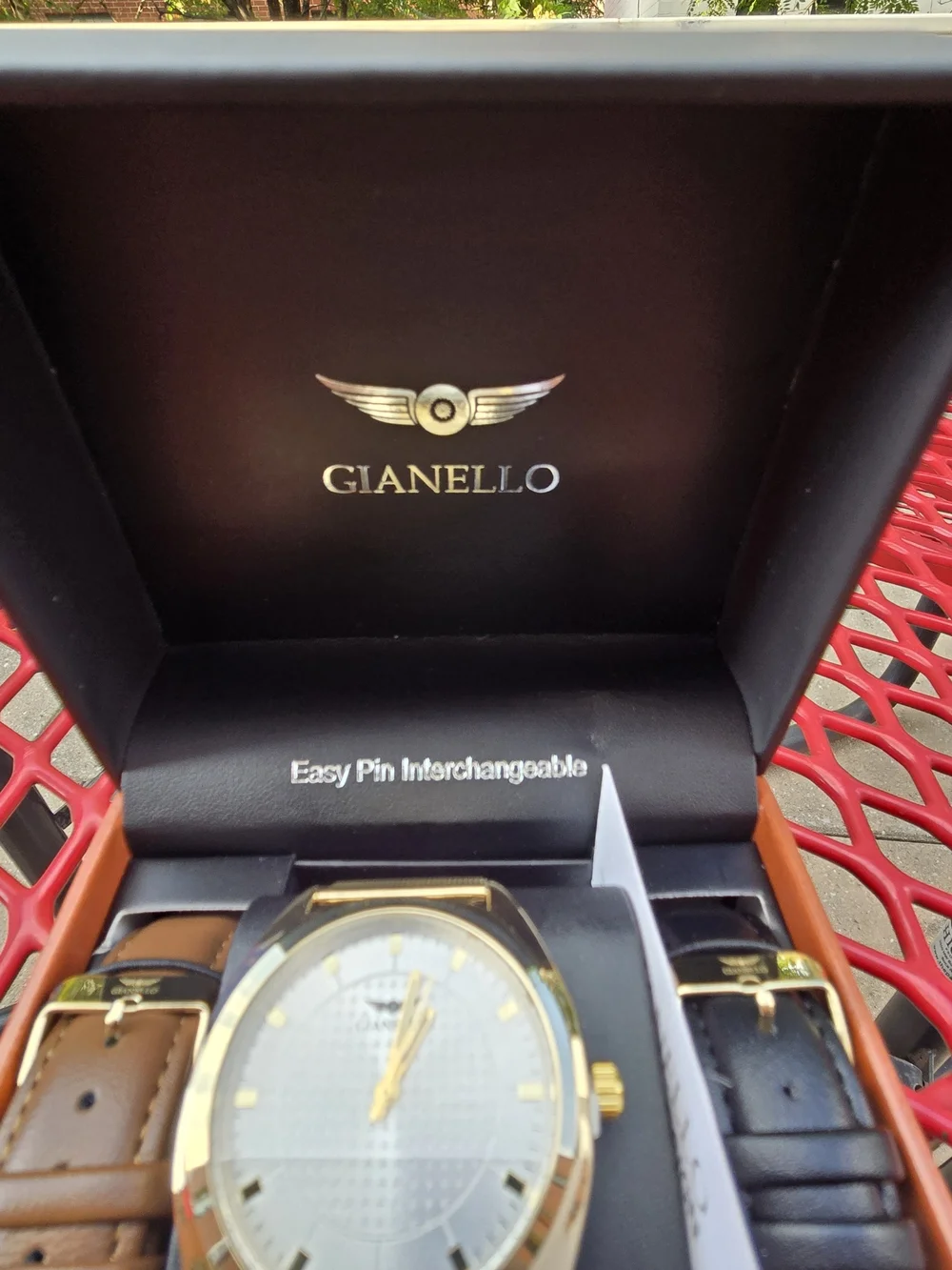 Gianello Gold Men's Interchangeable Strap Watch with Brown & Black Straps